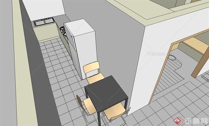 现代风格简单的室内空间设计SU模型[原创]