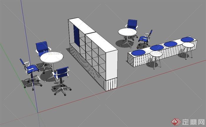 现代室内办公空间桌椅设计su模型[原创]