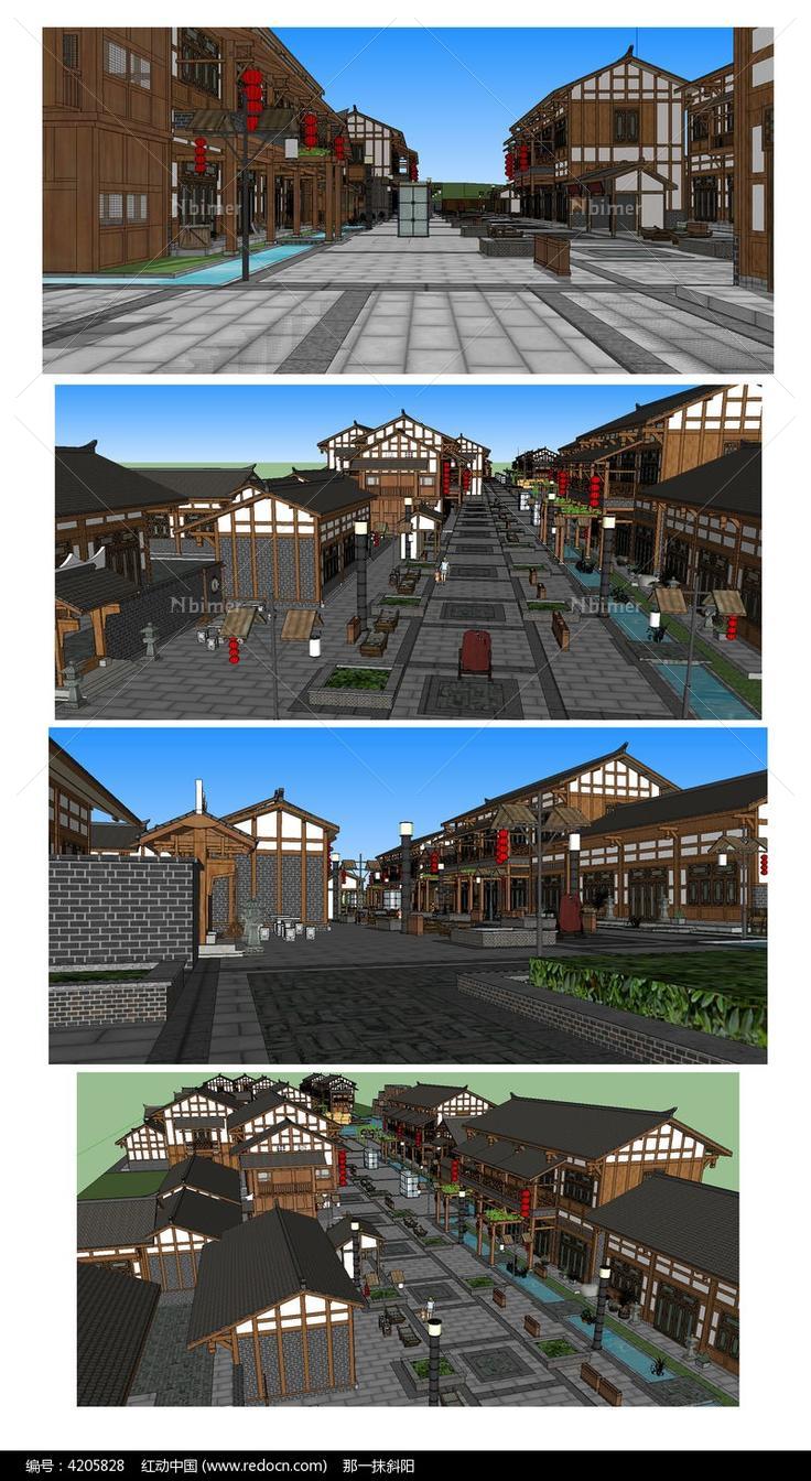 中式商业街的SU模型设计