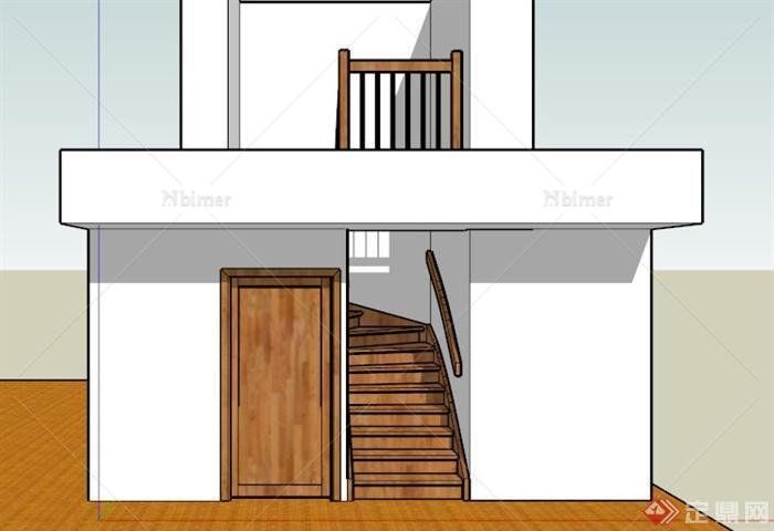 室内木制楼梯设计SU模型[原创]