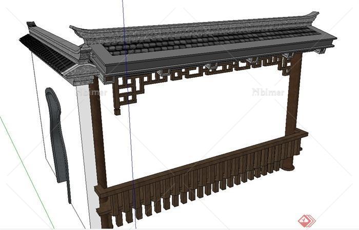 古典中式廊架围墙设计Su模型