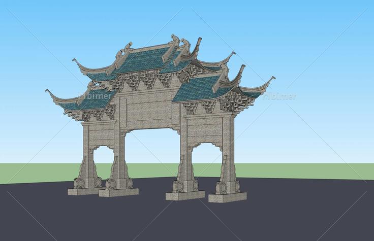 現代中式風格牌坊設計su模型[原創]定鼎園林現代中式簡約現代中式風格