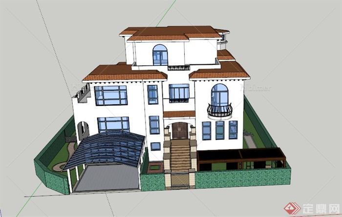某三层别墅建筑设计SU模型及对应的lumion动画文