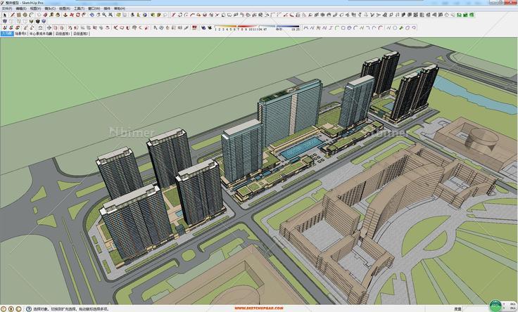 某市一个行政中心区块概念方案设计带SketchUp模