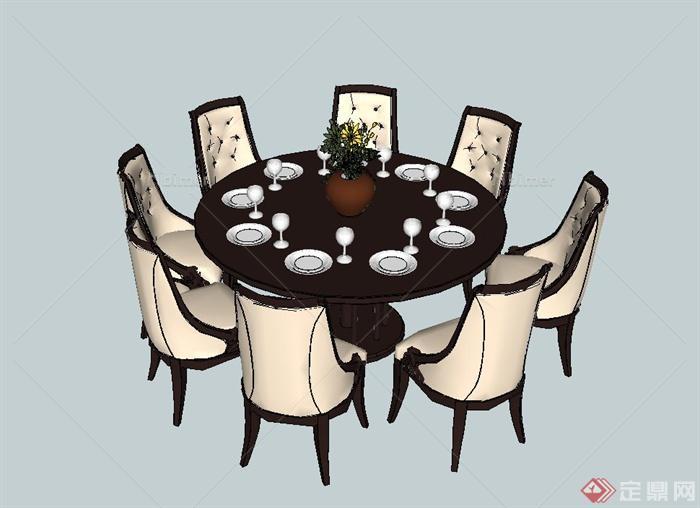 某室内欧式八人餐桌椅设计SU模型