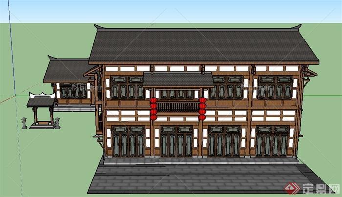 某古典中式两层商业街建筑设计SU模型