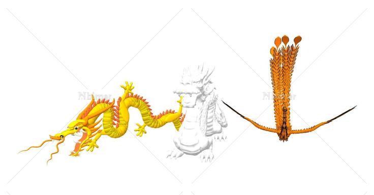 龙与凤凰动物雕塑精模(106483)su模型下载