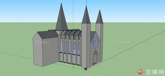 某欧式风格简易教堂建筑结构设计SU模型[原创]
