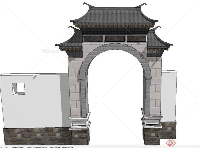 古典中式门廊月亮门设计SU模型