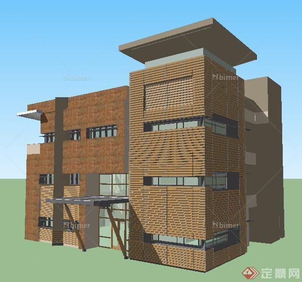 现代风格某三层办公楼整体建筑su模型