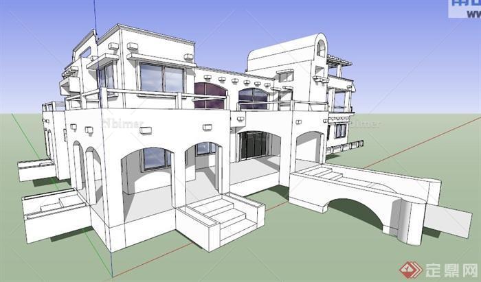 某现代风格二层小别墅建筑设计su模型