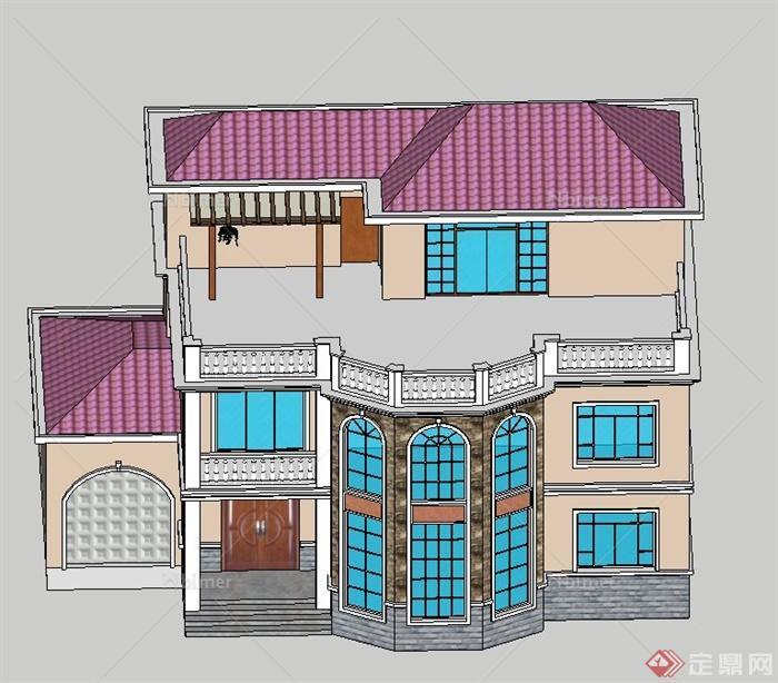 带屋顶露台别墅建筑设计SU模型