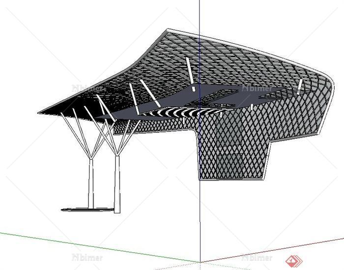 现代铁艺网格廊架设计SU模型