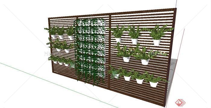 某现代家庭墙面立体绿化植物设计SU模型[原创]