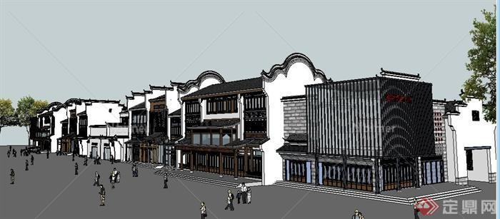 新中式风格商业街商铺建筑设计su模型[原创]