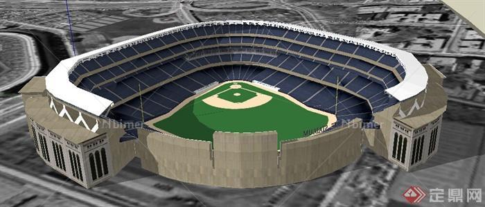 现代多层棒球体育场建筑设计SU模型