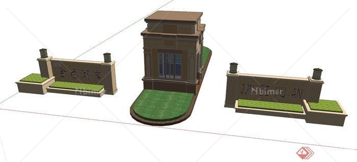 新古典岗亭大门设计SU模型