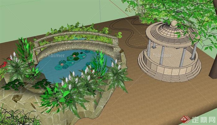 园林景观节点凉亭设计CAD图与SU模型