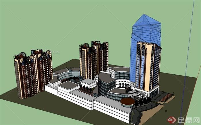 新古典高层住宅小区建筑规划设计SU模型[原创]
