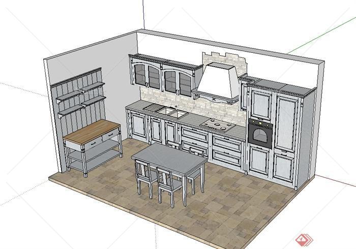 现代风格简单的厨房空间设计su模型[原创]