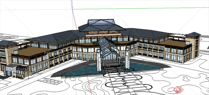 某现代风格宾馆酒店建筑设计SU模型素材30