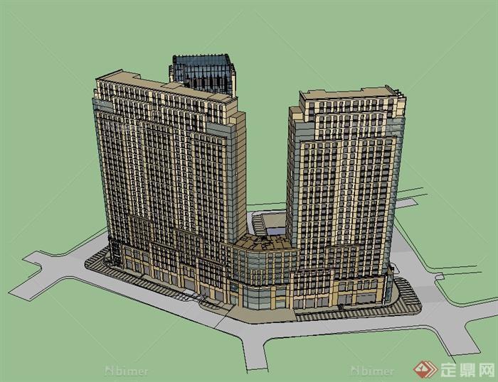现代高层详细商业办公楼建筑设计su模型[原创]