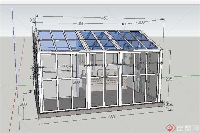 某小型玻璃材质居住建筑设计SU模型