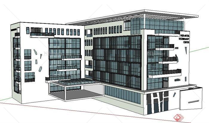 简约新中式艺术中心建筑设计su模型