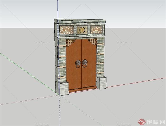 古典中式精致景墙、门设计su模型