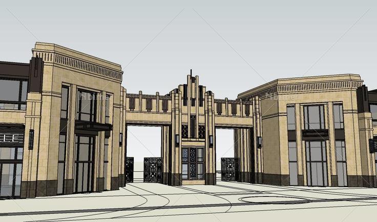 新古典入口+沿街商业街建筑模型(140149)su模型下