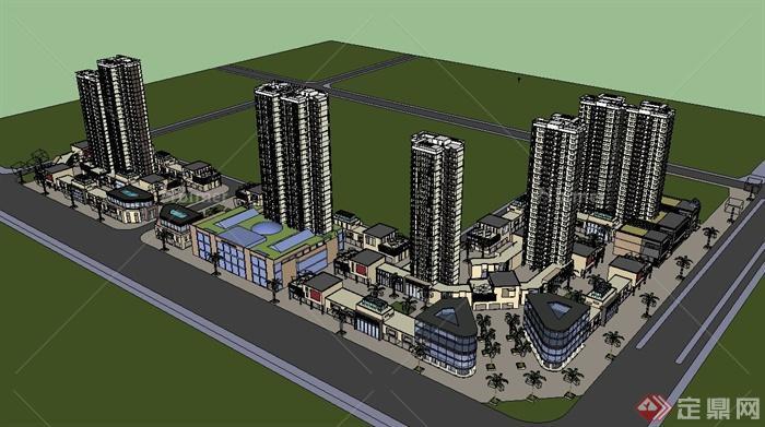 台湾某小镇商住区建筑设计SU模型（含两方案）