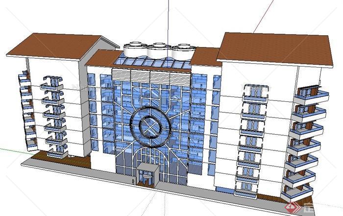 现代风格7层办公楼建筑设计su模型