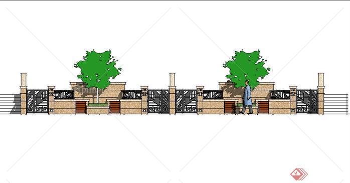 某联排别墅区围墙景观设计SketchUp(SU)3D模型