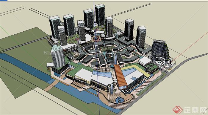 某现代风格小型城市规划设计方案模型SU方案