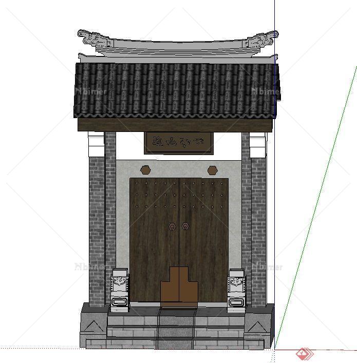 古典中式建筑节点双开门设计SU模型