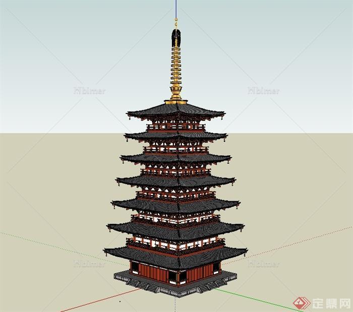 中国古典中式风格多层观景塔楼建筑su模型[原创]