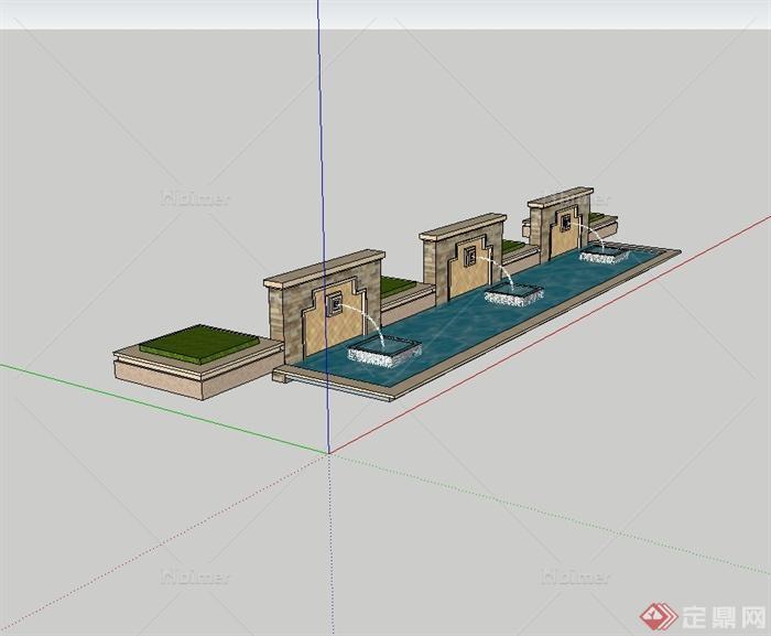 某现代风格水景墙组合设计su模型[原创]