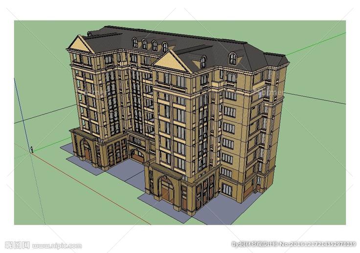 法式高层住宅建筑草图大师模型图片