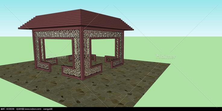 中式镂空雕花亭子SU模型