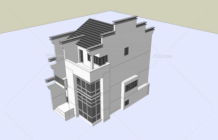 中式独栋别墅(45413)su模型下载