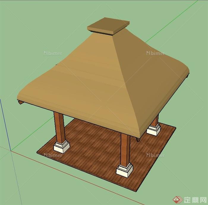 某木质四角凉亭设计SU模型