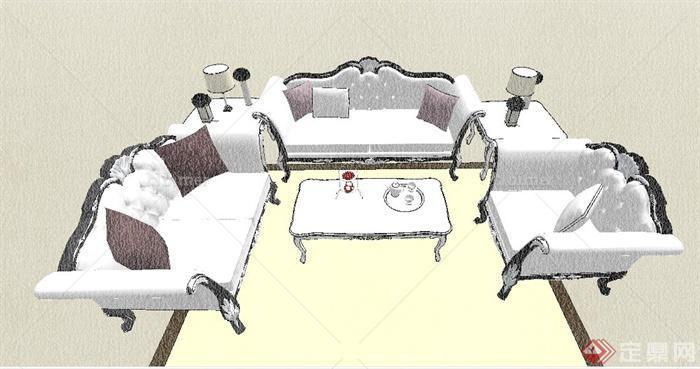 室内装饰欧式沙发茶几su模型