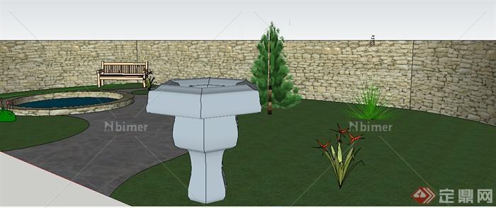某室外园林小庭院设计SU模型