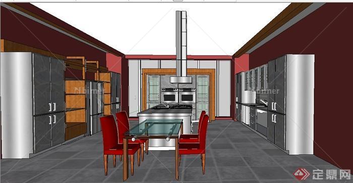 现代简约厨房室内装饰su模型