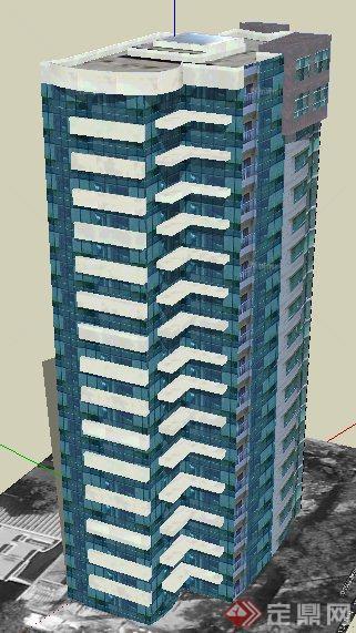 现代高层玻璃写字楼建筑设计su模型