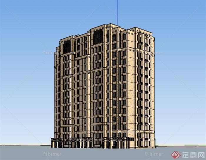 新古典风格详细小高层住宅楼建筑设计su模型[原创