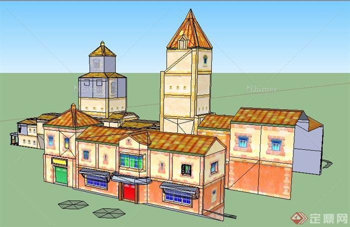 欧式商业街商铺建筑设计su模型