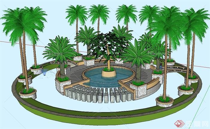 现代风格圆形组合景观水池su模型