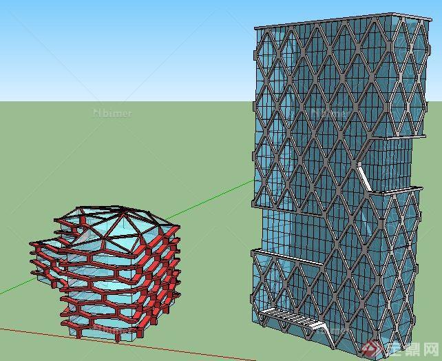 现代风格购物中心及商务楼建筑设计su模型