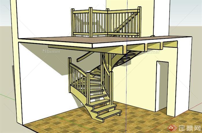 室內轉角黃色樓梯su模型